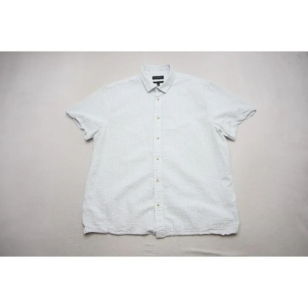 Banana Republic Seersucker Dress Shirt Slim Fit Short Sleeve Button Up Mens‎ 2XL